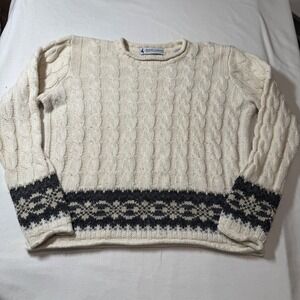 Vintage Marsh Landing Cream‎ Cable Knit Fair Isle Sweater Size Medium Wool Blend